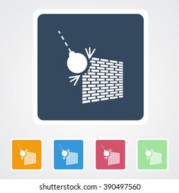 Square flat buttons icon of Wrecking Ball. Eps-10. 