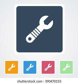 Square flat buttons icon of Wrench. Eps-10. 