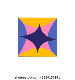 Square in the flat cartoon design. Showcasing of abstraction through this illustration - an element of a set, a square with intricate abstract patterns, presented in flat design. Vector illustration.