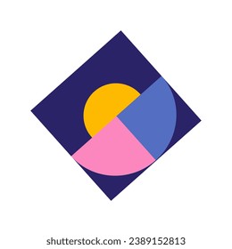 Square in the flat cartoon design. The world of abstract art with this element of a set, a square with intricate patterns, presented in a clean flat design. Vector illustration.