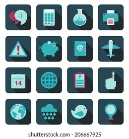 square flat color blue media icons with long shadows