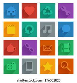 square flat color icons with long shadows, eps 10 with transparencies, set 1