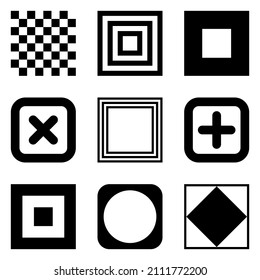 Square Flat Icon Set Isolated On White Background