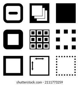 Square Flat Icon Set Isolated On White Background