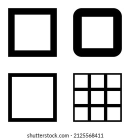 Square Flat Icon Set Isolated On White Background