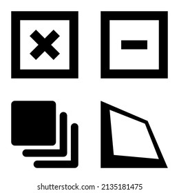 Square Flat Icon Set Isolated On White Background