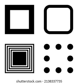 Square Flat Icon Set Isolated On White Background