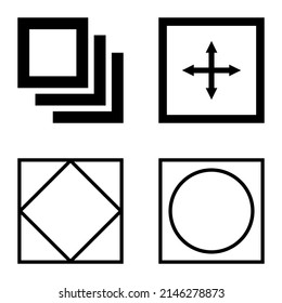 Square Flat Icon Set Isolated On White Background