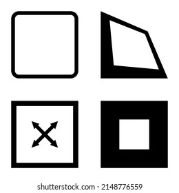 Square Flat Icon Set Isolated On White Background