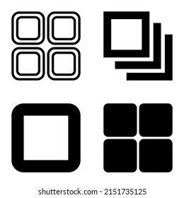 Square Flat Icon Set Isolated On White Background