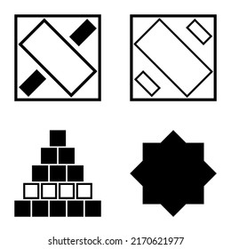 Square Flat Icon Set Isolated On White Background