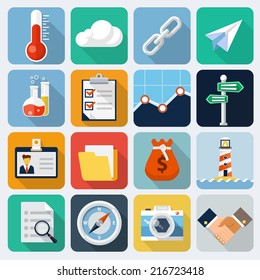 Square flat icons with long shadow, set 5 