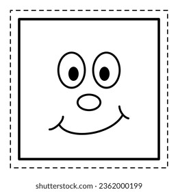 Square - Flat Playful Chubby Cheeked Character Icon with Stitch Style Outline for Kids Poster and Flash Card in Learning Mathematical English Vocabulary in Preschool Classroom