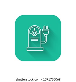 Square flat turquoise illustration with long shadow Battery charge vector icon