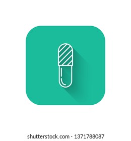 Square flat turquoise illustration with long shadow Pills vector icon. Medical and HealthCare Symbol