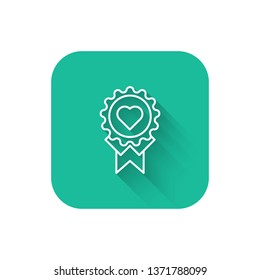Square flat turquoise illustration with long shadow Medical symbol - caduceus icon - health medalb
