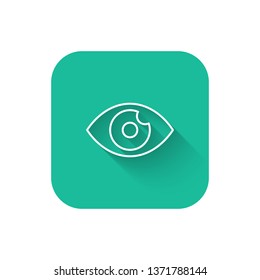 Square flat turquoise illustration with long shadow Eye icon. Element of web, minimalistic for mobile concept and web apps icon.