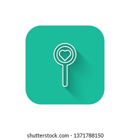Square flat turquoise illustration with long shadow Diagnostics. Magnify vector icon
