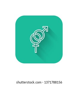 Square flat turquoise illustration with long shadow Gender Icon. Gender symbol for your web site design
