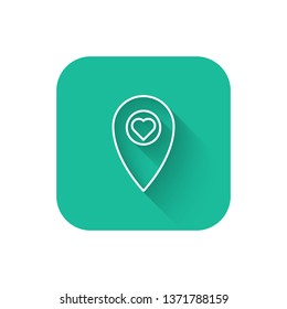 Square flat turquoise illustration with long shadow Heart icon - logo type icon - health point