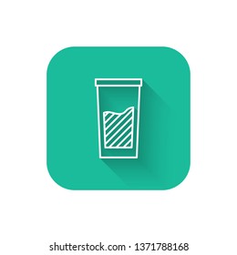 Square flat turquoise illustration with long shadow Water glass icon. Soda glass vector illustration.