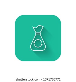 Square flat turquoise illustration with long shadow Package vector recycling icon