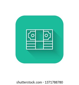 Square flat turquoise illustration with long shadow Simple Money icon. Universal cash icon.