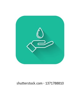 Square flat turquoise illustration with long shadow Save water, save earth icon, environment protection campaign concept.