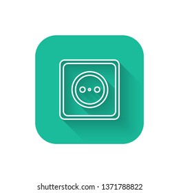 Square flat turquoise illustration with long shadow Electrical Outlet icon. Power Symbol, logo illustration.