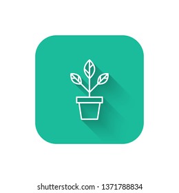Square flat turquoise illustration with long shadow Plant pot concept icon. Flower illustration