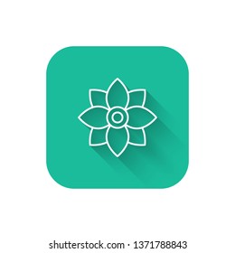Square flat turquoise illustration with long shadow Flower Icon Vector. Ecology concept