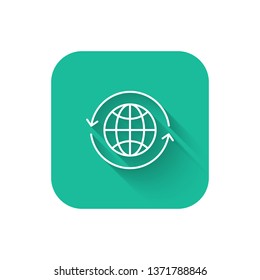 Square flat turquoise illustration with long shadow Clean the world of pollution and garbage: concept of planet earth and mop cleaning it