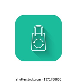 Square flat turquoise illustration with long shadow Package vector recycling icon