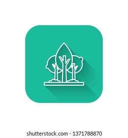 Square flat turquoise illustration with long shadow Forest design icon. Nature background
