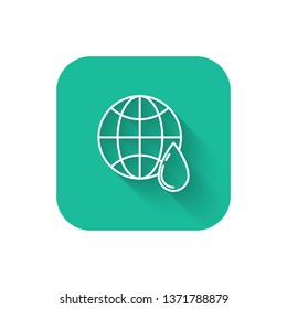 Square flat turquoise illustration with long shadow Bio planet. Ecology and wolrd water day