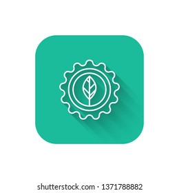 Square flat turquoise illustration with long shadow Eco medal. Ecology design concept