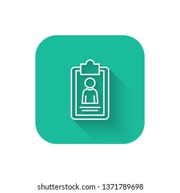 Square flat turquoise illustration with long shadow Summary concept icon, creative writing, short story telling, highlight information, essay research, school education logo, brief text review