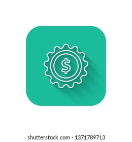 Square flat turquoise illustration with long shadow Dollar badge, business medal glyph icon