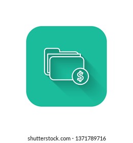 Square flat turquoise illustration with long shadow Financial folder with Document.