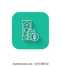 Square flat turquoise illustration with long shadow Money saving and money bag icon design