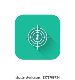 Square flat turquoise illustration with long shadow Money Target icon. Dollar vector style