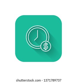 Square flat turquoise illustration with long shadow Icon clock wall time money single icon