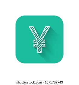 Square flat turquoise illustration with long shadow Japanese Yen or Chinese Yuan currency symbol