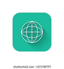 Square flat turquoise illustration with long shadow Globe vector icons, planet Earth
