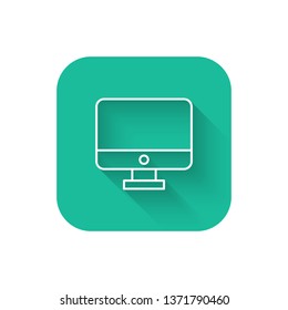 Square flat turquoise illustration with long shadow Vector Desktop Computer Icon