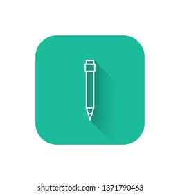 Square flat turquoise illustration with long shadow Pencil vector icon. Education symbol