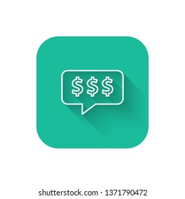 Square flat turquoise illustration with long shadow Thinking about money. Finance concept