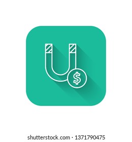 Square flat turquoise illustration with long shadow Magnet attract money concept