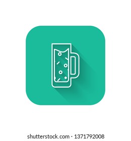 Square flat turquoise illustration with long shadow Beer icon. Beer glass symbol for your web site design