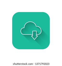 Square flat turquoise illustration with long shadow Cloud download. One of a set web icons